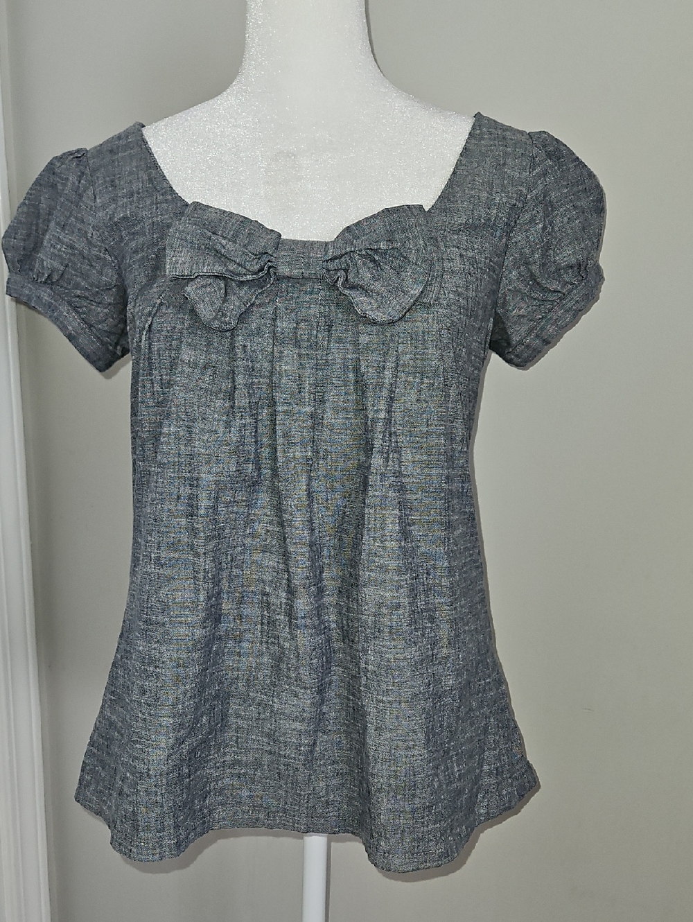 ​Anthropologie Fei Chambray Bow Front Top Size XS Blue Grey Boho